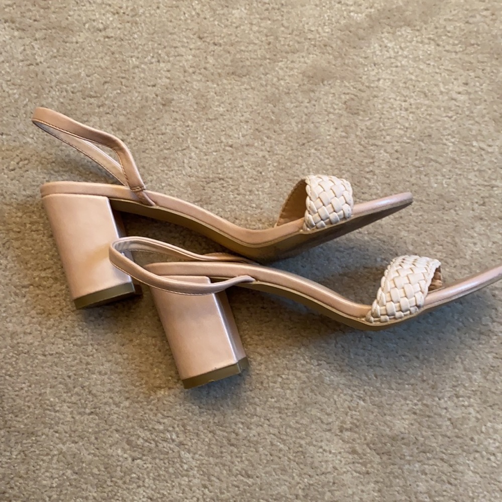 Nude blush sling back block heel braided sandals - Picture 5 of 8